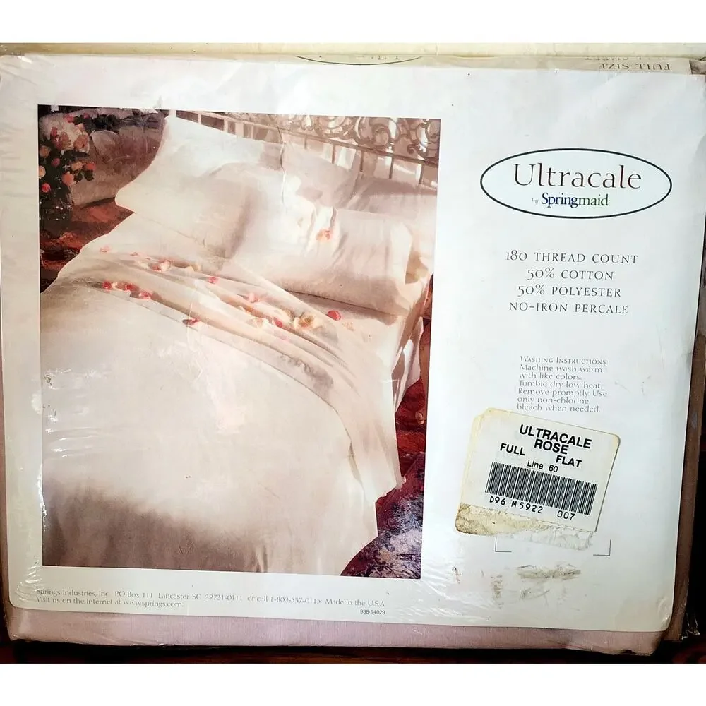 Springmaid Ultracale Full Size Flat Sheet 180 TC No-Iron Percale 50/50 Cotton